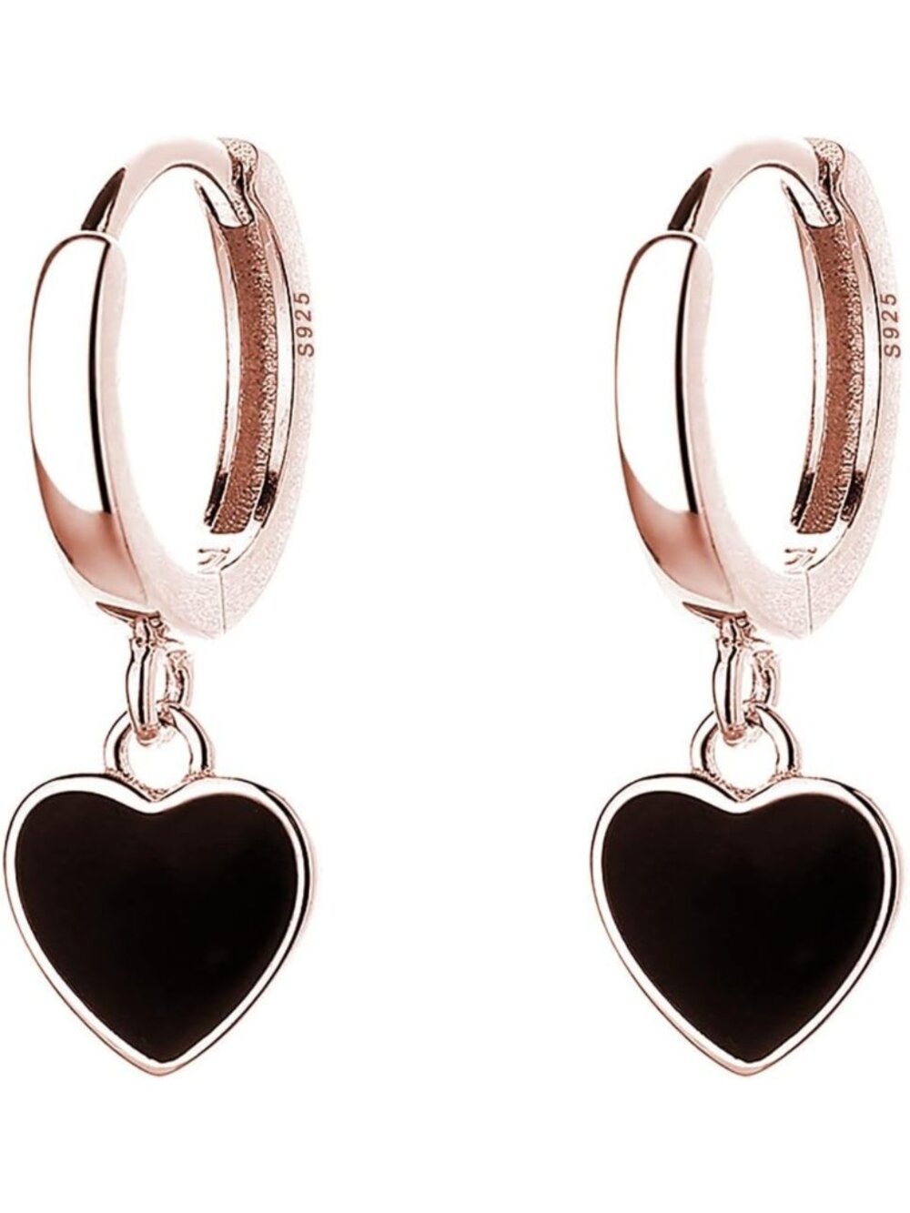 Sterling Silver Black Heart Huggie Hoop Earrings for Women & Teens - Love